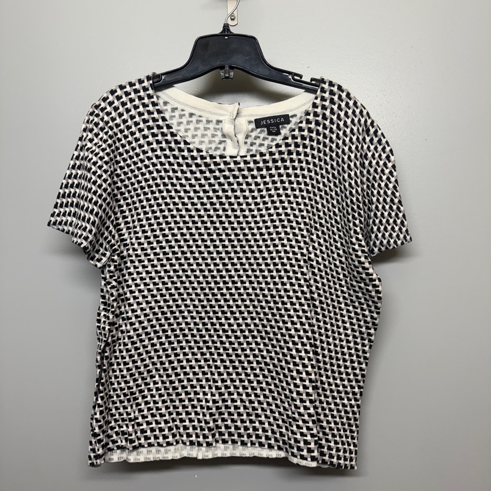 Jessica Black and White Short Sleeve Top SIZE XL